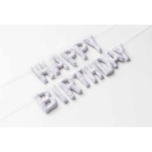 Happy Birthday Felt Fabric Banner | White Birthday Garland | Reusable Birthday Decoration | Elegant Festive Birthday Party Supply (White)