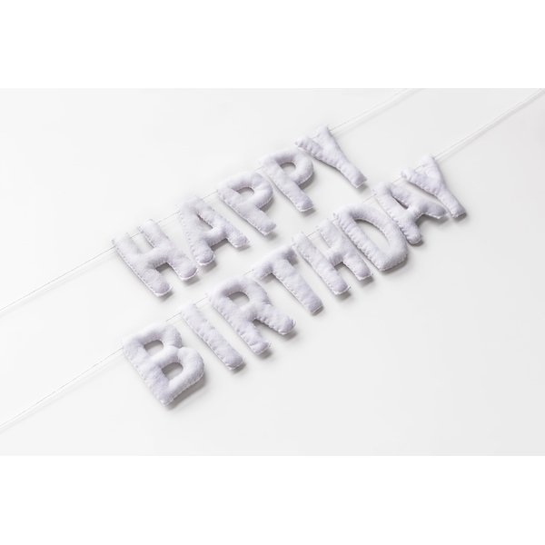 Happy Birthday Felt Fabric Banner | White Birthday Garland | Reusable Birthday Decoration | Elegant Festive Birthday Party Supply (White)