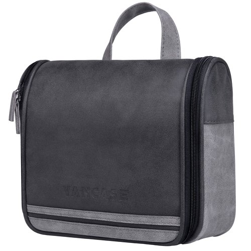 VACNASE Hanging Toiletry Bag for Men Vintage Leather Shaving Dopp Kit Medium Waterproof Travel Bathroom Bags Portable Shower Organizer