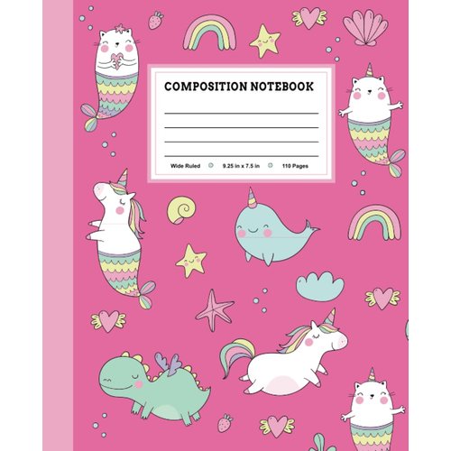 Cute Unicorn Fantasy Composition Notebook, Pink (Available in 3 Colors): Wide-Ruled, 9.25" x 7.5", 110 Pages, For Kids, Teens, and Students (School Essentials, Journal, Diary)