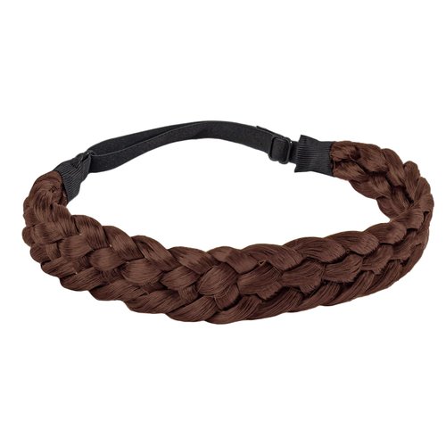 Fumwase 5 Strands Synthetic Braid Headband Stretch Elastic Chunky Wide Plaited Hair Braids Band Braided Headband Braided Hair Headbands for Women Girls (1, Coffee)
