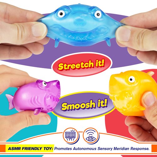 JA-RU Sticky Shark Fidget Toy Squishy Stress Balls for Kids (1 Pack, 2 Squishy Shark Toy) Assorted Colors Sensory Animal Stress Balls. Mochi Squishy Toy Bulk Party Favors. 4345-1s