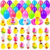 24 Pcs Prefilled Easter Eggs with Bunny Duckies,Bright Colorful Easter Eggs Prefilled with Variety Duckies for Fun Bath Bunny Duckies, Easter Basket Stuffers and Bathtub Toys Party Favors