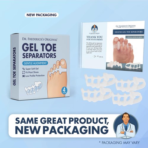 Dr. Frederick’s Original Gel Toe Spreaders - 2pcs- Gel Toe Spacers - Bunion Toe Separators - Temporary Bunion Corrector - Gel Orthotic for Overlapping Toes - For Men/Women - One Size