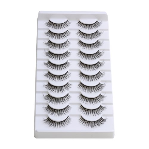SUNWELL False Eyelashes 10mm Mink Lashes Natural Look Cat Eye Lashes Strips 3D Faux Mink Lashes Soft Reusable Light Volume Fake Lashes 10 Pairs Pack