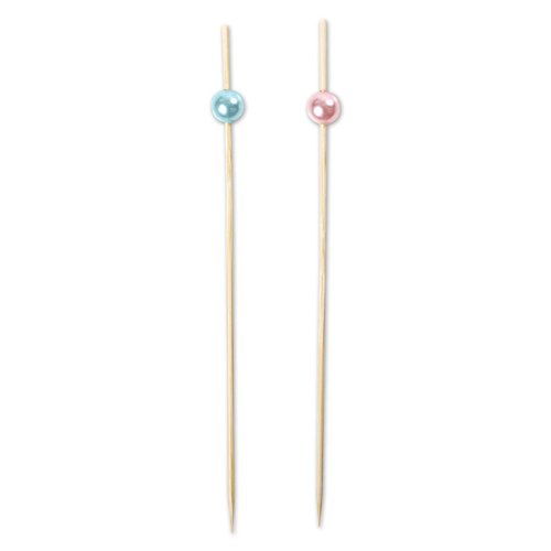Andaz Press Natural Bamboo Drink Stirrer Cocktail Picks, 5-Inch Long with Light Pink and Baby Blue Pearl Bead, Wood Swizzle Stick, Toothpicks, 100 Pack Cocktails, Hors D'oeuvres, Party Appetizers