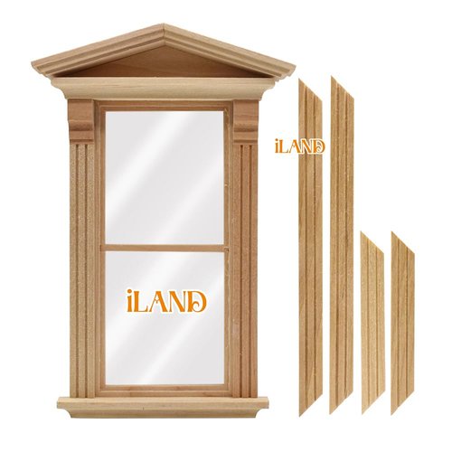 iLAND Dollhouse Accessories on 1/12 Scale, Wooden Dollhouse Window w/Molding in Baroque Style