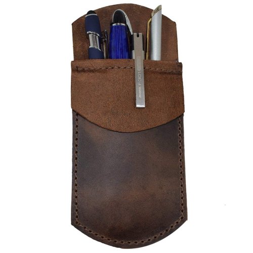 Hide & Drink, Durable Leather Pocket Protector, Pencil Pouch, Pen Holder for Shirt Pockets, Lab Coats, Backpacks, Office & Work Essentials, Handmade Includes 101 Year Warranty (Bourbon Brown)