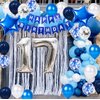 17th Birthday Party Decorations Blue for Boys, Happy Birthday Banner Blue Number 17 Birthday Star Foil Balloons Latex Confetti Balloons for Boys Him Son17 Year Old Birthday Supplies(17th)