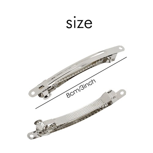 Cinaci 20 Pack 2.4 Inch / 3 Inch/ 4 Inch Blank Silver Metal DIY Craft French Barrettes Snap Hair Clips Pins for Women Girls Hair Accessories (3 Inch)