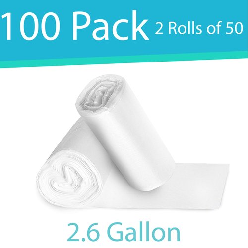 Bathroom Trash Bags - 100 Clear 2.6 Gallon Small Garbage Bags by Upper Midland Products