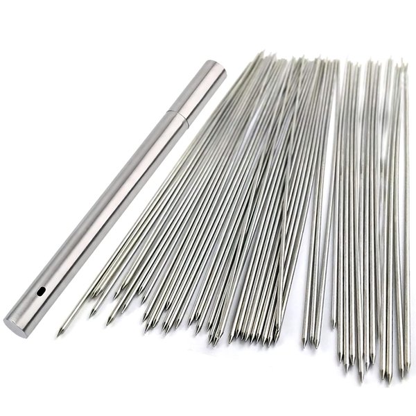 BigOtters Barbecue Skewers, 100PCS Skewers for Grilling Stainless Steel Skewers BBQ Needle Sticks Metal Skewers for Meat Shrimp Chicken Vegetable Outdoor Cooking