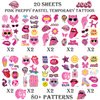 Preppy Temporary Tattoos Pink Preppy Themed Birthday Party Supplies Decorations Favors Stickers for Kids Girls Gifts Classroom School Prizes Rewards 20 Sheets