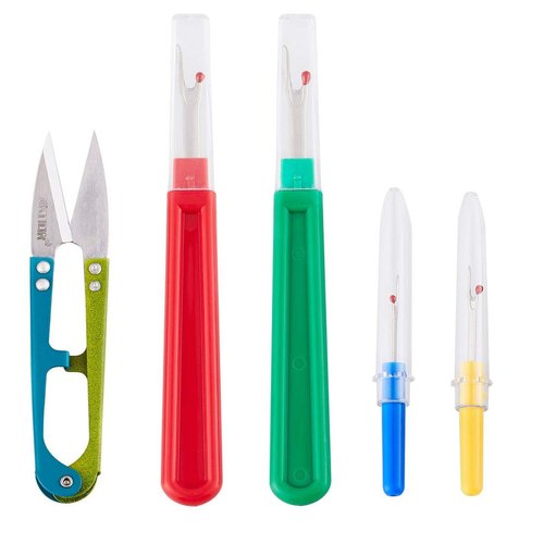 GDMINLO 5 Pieces Colorful Seam Ripper Assortment Thread Remover Kit 2 Big and 2 Small Handy Stitch Ripper Sewing Tools with 1 Scissors for Removing Unwanted Hems and Seams