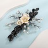 Teyglen Crystal Bridal Hair Clip Wedding Flower Rhinestone Hair Clips Handmade Pearls Crystal Hair Pieces Barrette Wedding Hair Accessories for Bride Floral Black Flower Headpieces for Women Girls