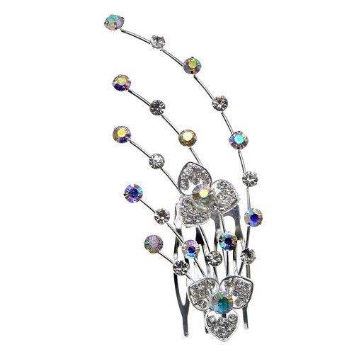 Bridal Floral Hair Piece Hair Comb Silver Tone 2727