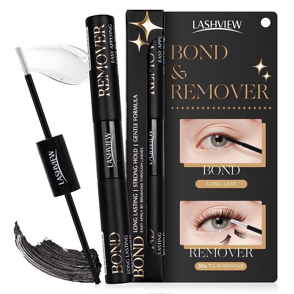 LASHVIEW 2 in 1 Lash Glue & Remover, Waterproof Mascara Adhesive With Strong 48 Hour Hold, Fast Removal With No Residue