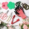 WILLBOND 11 Pcs Rose Thorn Remover Valentine Leaf Stripping Tool Garden Pruning Shear Scissors Kit Floral Gloves and Floral Tape for Outdoor Gardening Flower Arrangement Florist Supplies (Pink, Green)