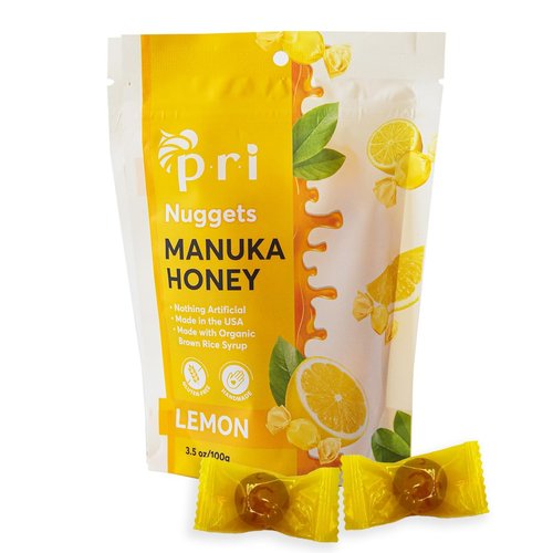 PRI Manuka Honey & Lemon Nuggets, Sweet and All Natural Hard Candy Treat, 3.5oz