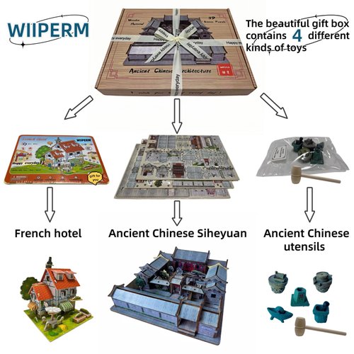 Wiiperm 3D Wooden Puzzles for Adults Model Building Project Kits Architecture Adult Building Sets Wooden Puzzle Box Adult