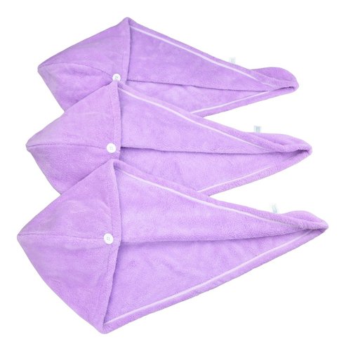 HOPESHINE Women's Soft Shower Hair Towel Twist Hair Turban Wrap Drying Cap Great Gift for Women (Purple 3-Pack)