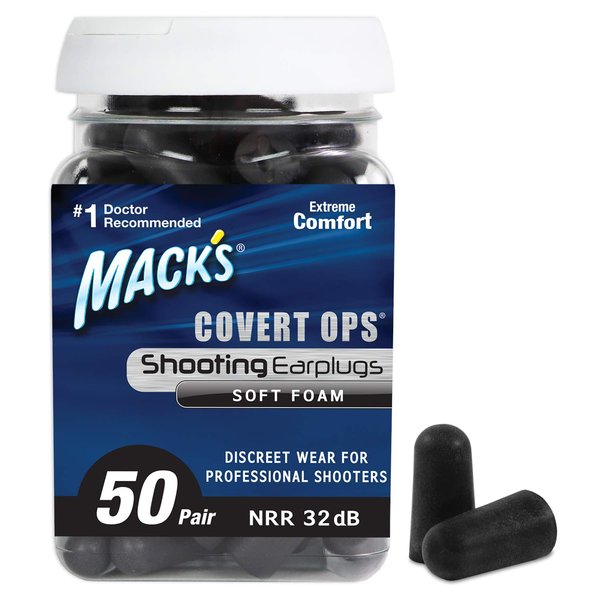 Mack's Covert Ops Soft Foam Shooting Ear Plugs, 50 Pair - 32 dB High NRR, 37dB SNR - Comfortable Earplugs for Hunting, Tactical, Target, Skeet and Trap Shooting