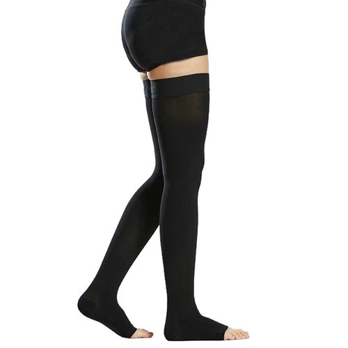TOFLY® Thigh High Compression Stockings for Women & Men (Pair), Open Toe, Opaque 20-30 mmHg Graduated Compression Hose, Medical Compression Stockings for Varicose Veins, Edema, DVT, Travel,Black L