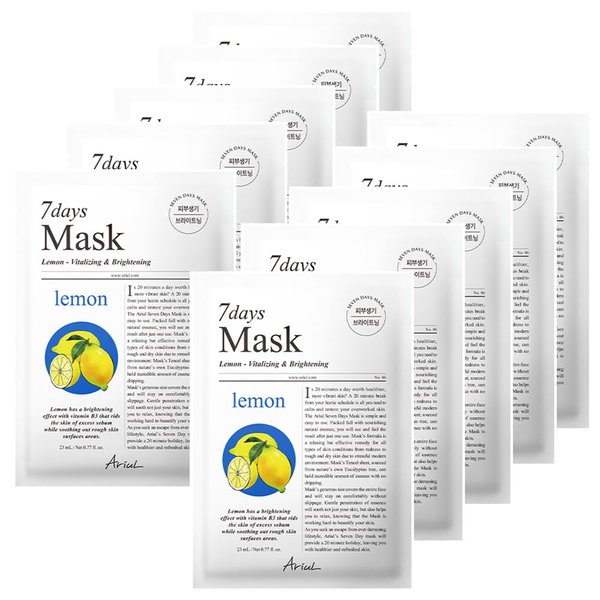 Ariul Sheet mask New Seven Days Daily Care Essential Mask 10 Pack (Lemon C) Vitality, Texture Refinement | Korean SkinCare Facial Moisturizing