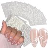 30 Sheets White Flower Nail Stickers 3D Self-Adhesive Floral Nail Decals Small Daisy Nail Art Supplies White Flowers Nail Design Sticker for Women Wedding Acrylic Nails Decoration Accessories Charms