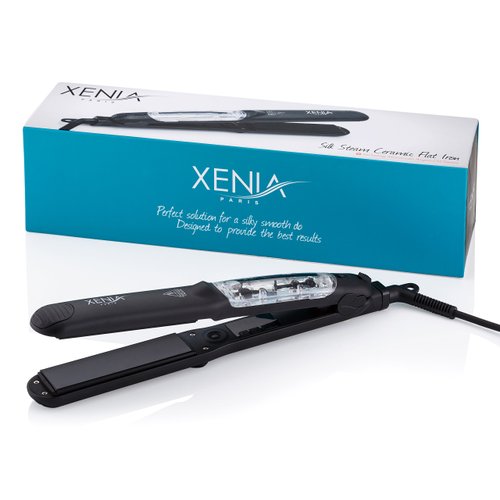 Xenia Paris XP Silk Steam Ceramic Steamer Flat Iron with Argan Infuser, Black, 1.25" W