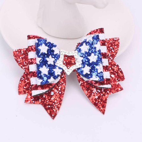 Vsdski 2PCS 4th of July Bow Hair Clips Patriotic Hair Accessories Sparkly Red White Blue Sequin Cheer Barrettes Stars Rhinestone Stripes Bows Hairpins Alligator Clips for Girls Independence Day Decor