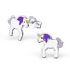 925 Sterling Silver Purple Unicorn Stud Earrings 19636 (Nickel Free)