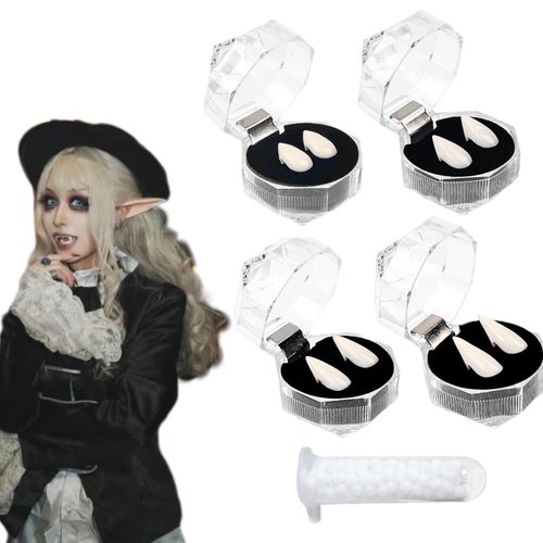 shishiruyizhong 4 pcs Vampire Teeth Costume Vampire Fangs Fake Teeth with Adhesive for Cosplay Party Props Halloween Party Makeup Costume Favors Dress up Accessories