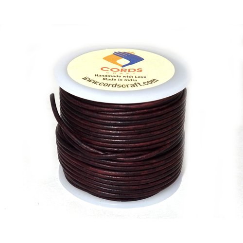 Cords Craft Vintage 1mm Round Leather Cord for Jewelry Making Bracelets, Necklace, Hair Accessories, Beading, Hobby and DIY Projects, Roll of 20 Meters (Dark Brown Distress)