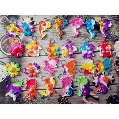 Bulk 25 Packs Ocean Animal Fidget Mini pop Keychain Rainbow Sensory Push Toy for Friend Birthday Summer Party Favors and Holiday Children Kids Students Small Prize Gift