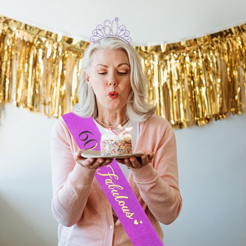 Casoty Purple 60th Birthday Sash and Tiara for Women, 60th Birthday Decorations for Women, 60 & Fabulous Sash and Crown Set, Happy 60th Birthday Decorations, 60th Birthday Supplies for Women