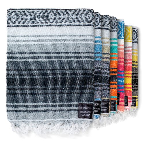 Benevolence LA Authentic Handwoven Mexican Blanket, Yoga Blanket - Perfect Outdoor Picnic Blanket, Camping Blanket, Equestrian Saddle Blanket, Serape Blanket 50x70 inches - Gray, Pack of 1