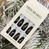 24PCS Black Full Cover Reusable Glossy False Nails Kits, Press on Nails Pointed Medium Length with Gold Lightning Designs Artificial Fingernails Acrylic Fake Nails for Women Glue on Nails Almond Shape