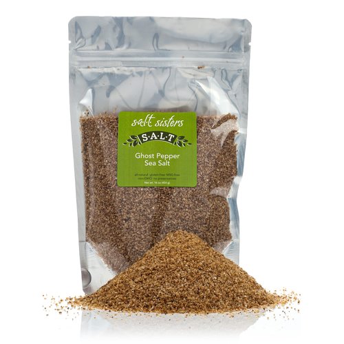 s.a.l.t. sisters Ghost Pepper Sea Salt, Unique Naga Jolokia + Salt Blend Alternative to Table Salt, Meat Seafood Vegetable Seasoning, GMO Free, MSG Free, Resealable Pouch, 16 oz