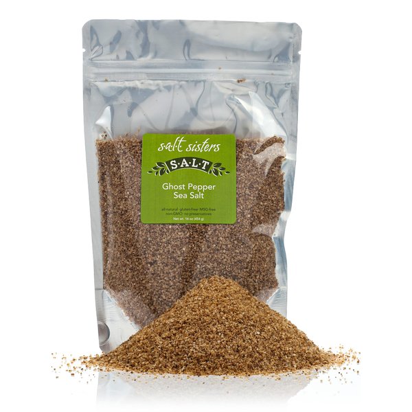 s.a.l.t. sisters Ghost Pepper Sea Salt, Unique Naga Jolokia + Salt Blend Alternative to Table Salt, Meat Seafood Vegetable Seasoning, GMO Free, MSG Free, Resealable Pouch, 16 oz