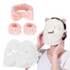 HANSAMU 5 Pcs Reusable Hot Cold Face Towel Masks for Skincare, Facial Masks Steamer Facial Kits for Women Girls Estheticians Skin Care, 1 Spa Headband,2 Wristband Set(Apricot)