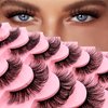 Russian Strip D Curl Lashes, Flu-ffy 17mm Fake Faux Mink Lashes that Look Like Extensions Curly Volume Wispy Eyelashes Natural Look 7 Pairs Pack(7P-E05)