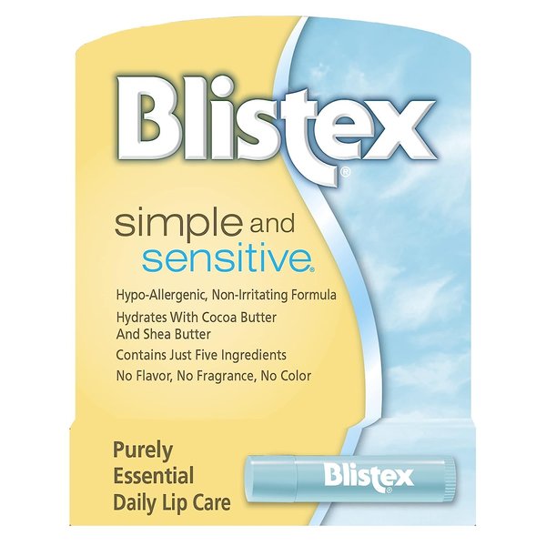 Blistex Simple & Sensitive Lip Balm, 0.15 Ounce Tube, Pack of 12 – Hypo-Allergenic Unflavored Lip Balm, Gentle Lip Moisturizer for Dry Lips, Contains Shea & Cocoa Butter