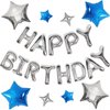 CANREVEL Happy Birthday Banner 13pcs 16 Inch Mylar Foil Letters Sign with 8pcs Star Balloons Birthday Party Decorations for Kids and Adults - 3D Silver Blue