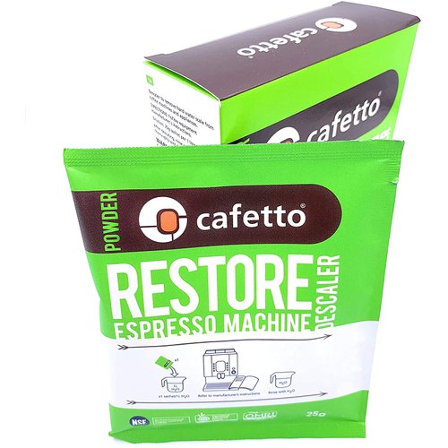Cafetto Restore Espresso Machine Descaler, Coffee Machine Cleaning Powder for Use In Organic Systems (4 Single Use Packets)