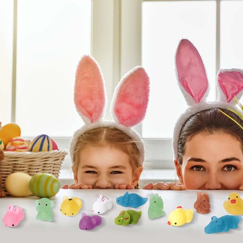 24PCS Easter Basket Stuffers with Squishy Toys, Prefilled Easter Eggs with Glitter Mini Soft Animals for Easter Theme Party Favor, Easter Eggs Hunt, Basket Filler.