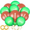 Skylety 60 Pieces 12inch Football Latex Balloons Sports Green Brown Field Football Themed Party Mini Decorations and 2 Gold Balloons Ribbon for Tailgate Game Day Gift Football Supplies Birthday Party