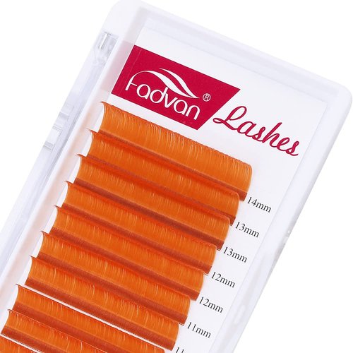 Volume Eyelash Extension 0.07 D Curl 8-14mm Mixed Tray Orange Color Volume Lashes Colored Lash Extensions Easy fan Colored Lashes Rapid Blooming Lashes 2D-20D Use by FADVAN (Orange-D, 8-14mm)