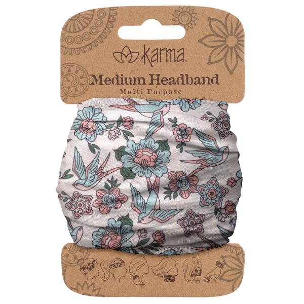 Karma Sparrows Headband for Women - Medium - Fabric Headband and Stretchy Hair Scarf - Crème and Blue
