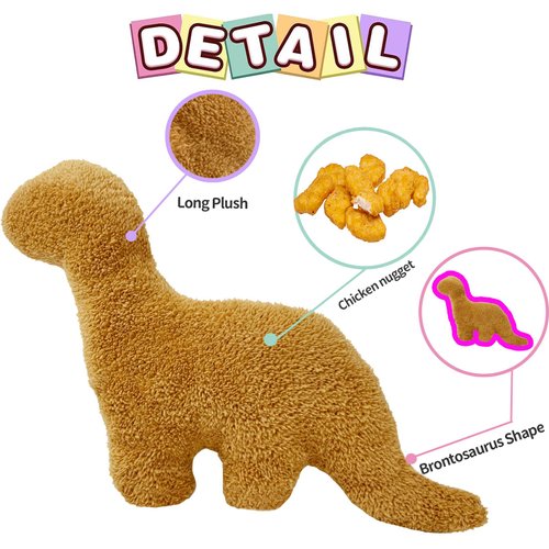Isaacalyx Dino Nugget Pillow, 16 inch Soft Dinosaur Chicken Nuggets Pillow for Birthday Gifts, Dinosaur Theme Party Decorations (Brontosaurus, Small)